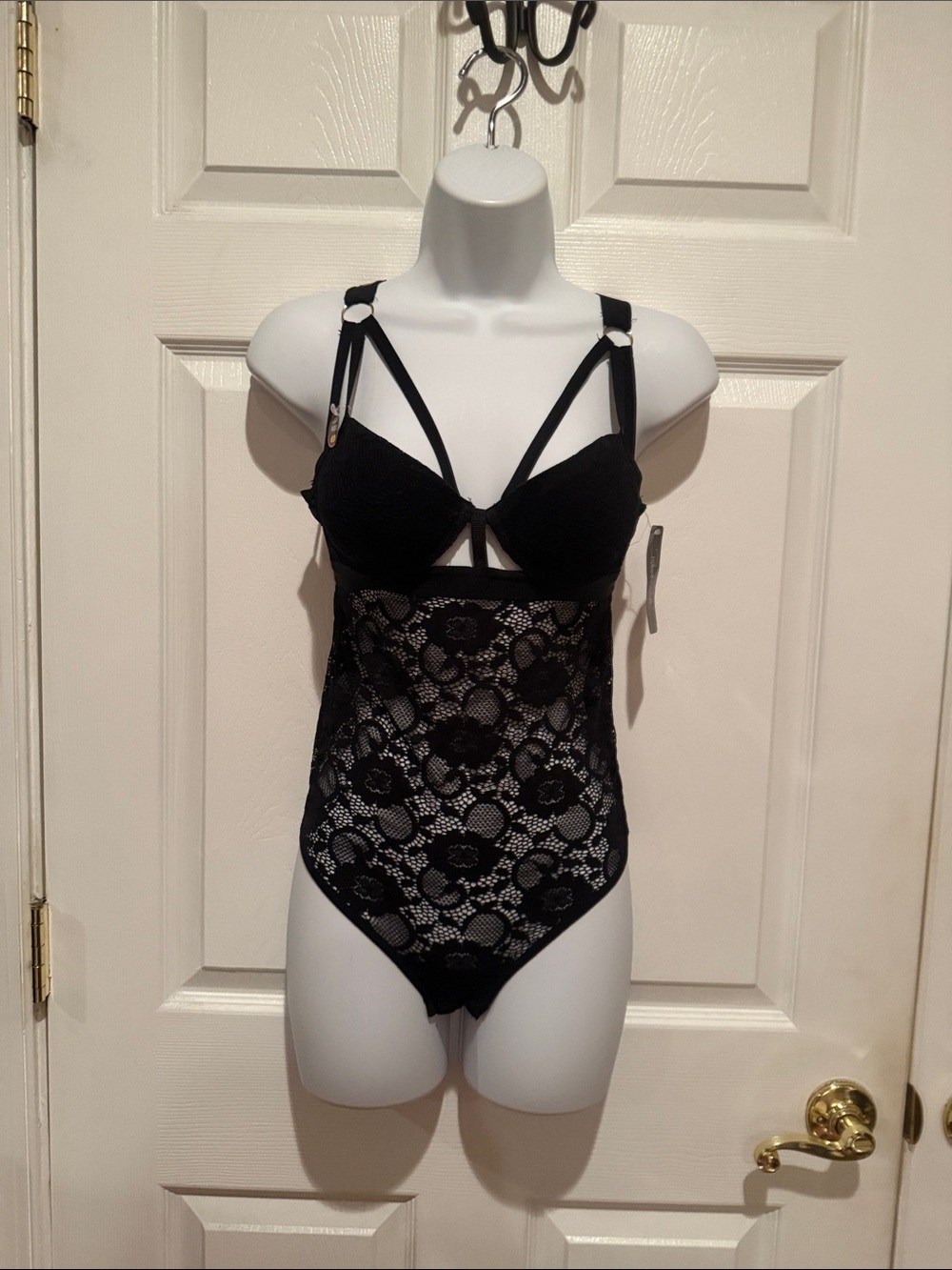Rene Rofe Black Lace Strappy Bodysuit
